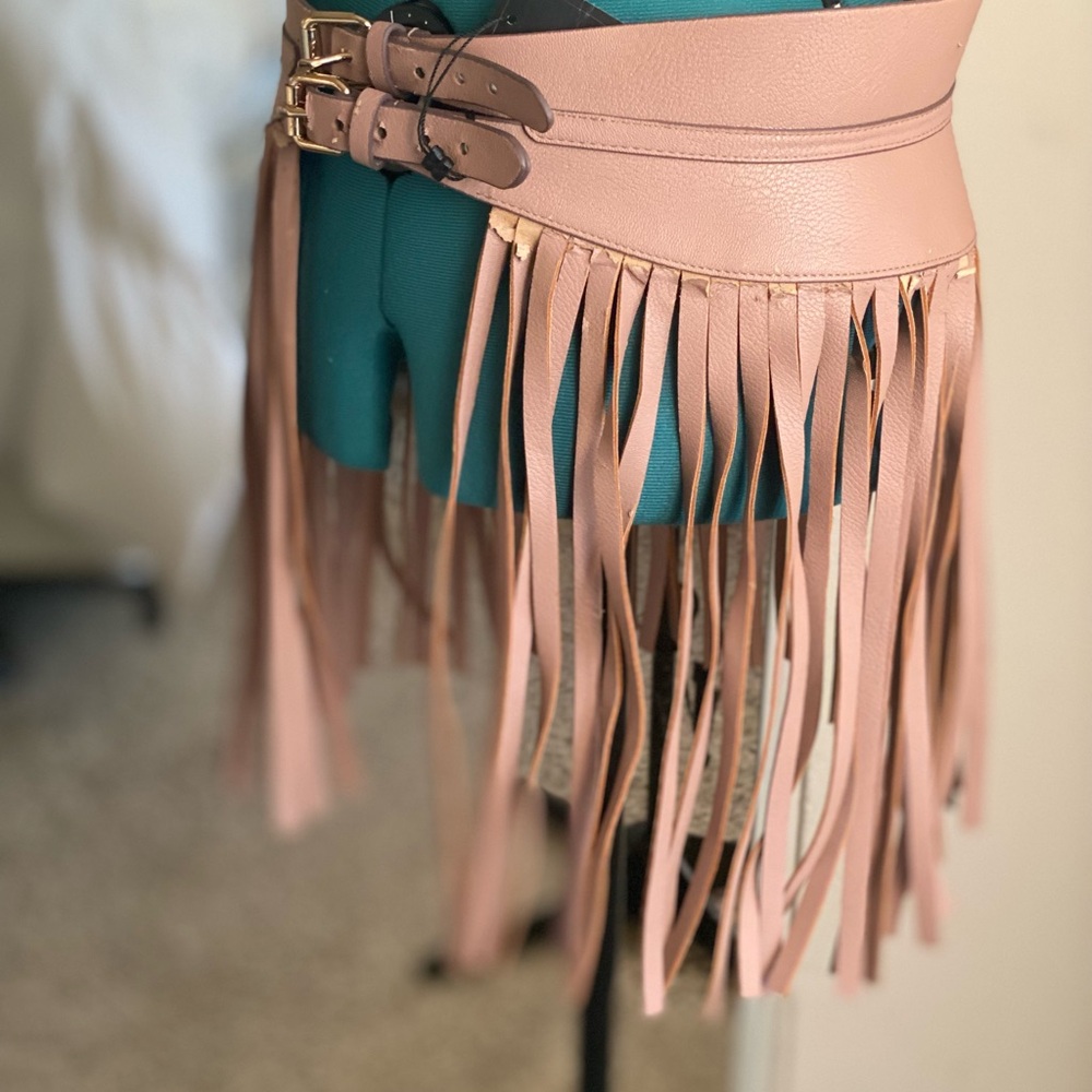 NWT BCBGMAXAZRIA COACHELLA BEIGE FRINGE BOHO HIPPIE BELT L - Picture 6 of 10
